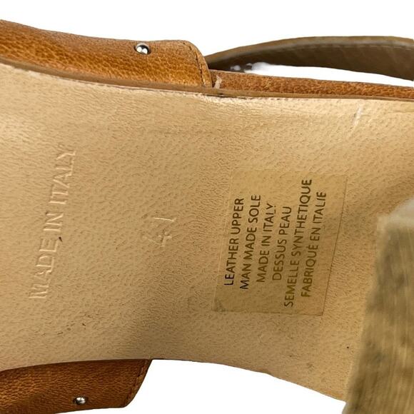 Emanuele Crasto Cage Sandal Studded Strappy SZ 10 Brown Leather Block Heeled - Picture 7 of 9